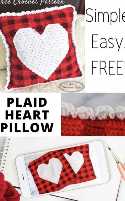 Crochet Plaid Heart Pillow (Free Pattern)