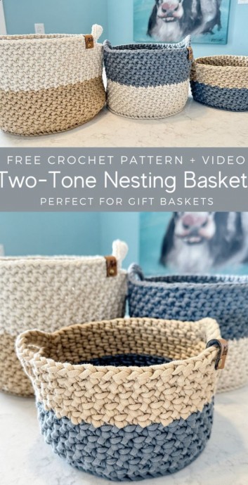 Create Stylish Two-Toned Crochet Nesting Baskets for Home Organization Create Stylish Two-Toned Crochet Nesting Baskets for Home Organization