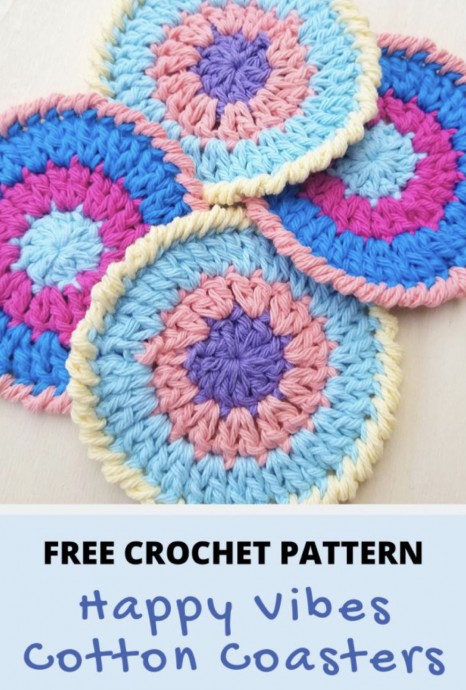 Happy Vibes Crochet Coaster