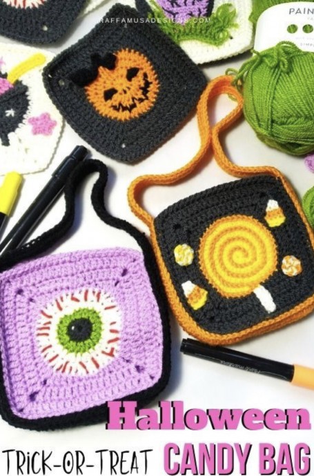 Create Your Own Crochet Granny Square Trick-or-Treat Bag for Halloween Fun Create Your Own Crochet Granny Square Trick-or-Treat Bag for Halloween Fun