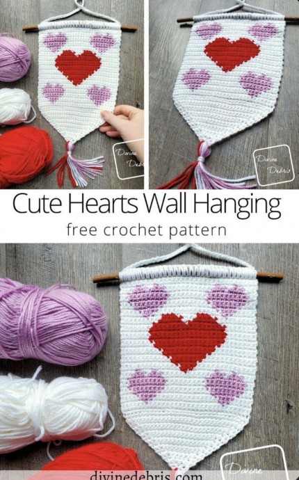 Free Cute Hearts Wall Hanging Crochet Pattern