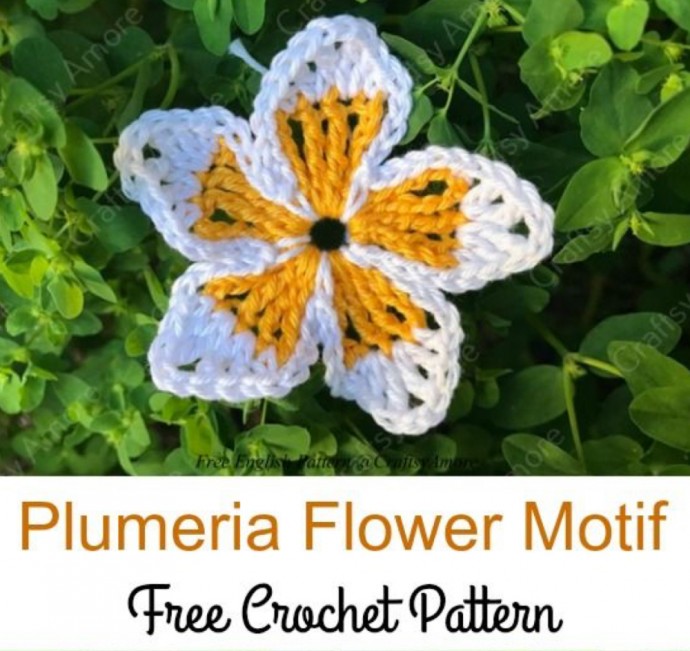 Crochet Plumeria Flower Motif (Free Pattern)