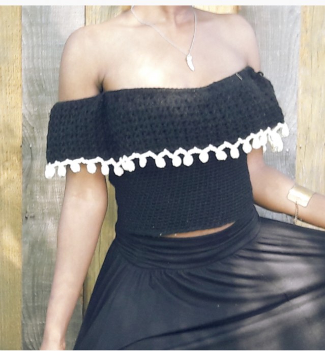 Trendy Crochet Pom Pom Crop Top: Stylish Summer Fashion Statement Trendy Crochet Pom Pom Crop Top: Stylish Summer Fashion Statement