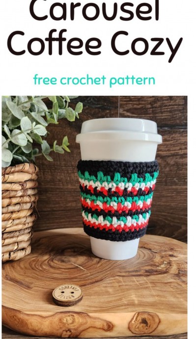 Crochet Carousel Coffee Cup Cozy (Free Pattern)