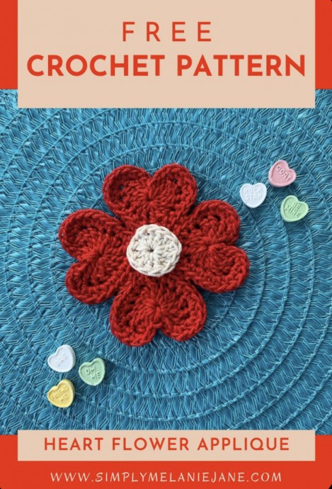 Crochet Heart Flower Applique Free Pattern