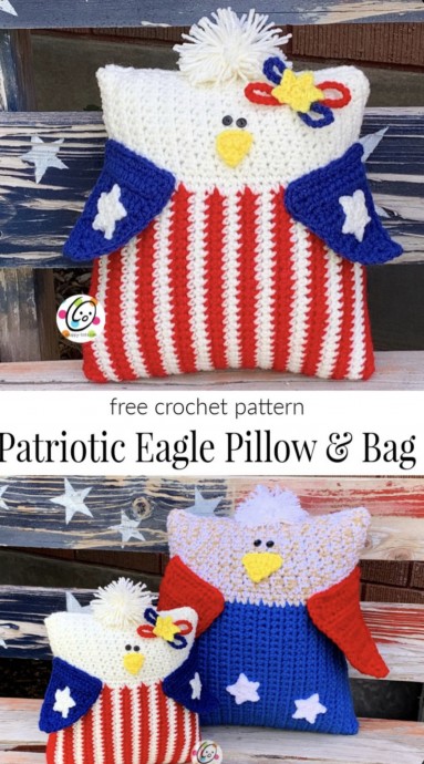 Create a Stylish Patriotic Eagle Pillow and Bag with This Free Crochet Pattern Create a Stylish Patriotic Eagle Pillow and Bag with This Free Crochet Pattern