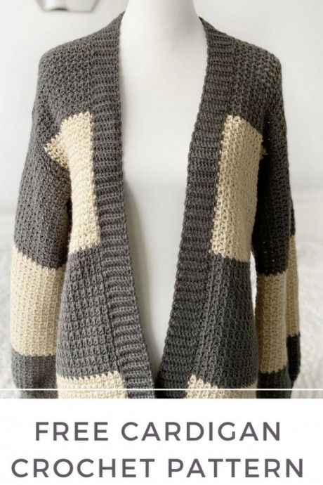 Crochet Long Striped Cardigan