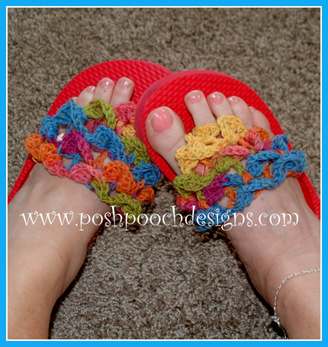 Crochet Crocodile Stitch Flip Flop Toppers