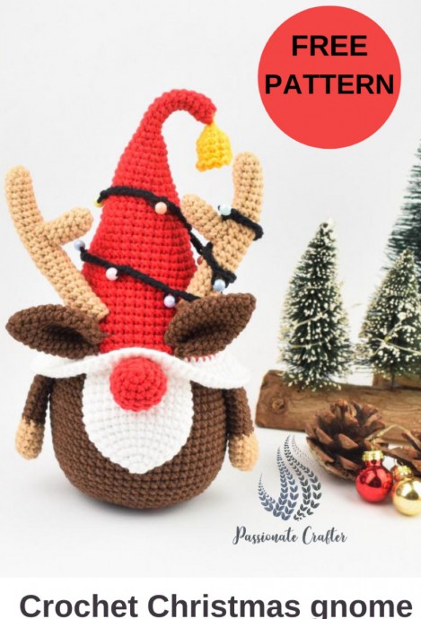 Crochet Reindeer Gnome for Christmas (Free Pattern)