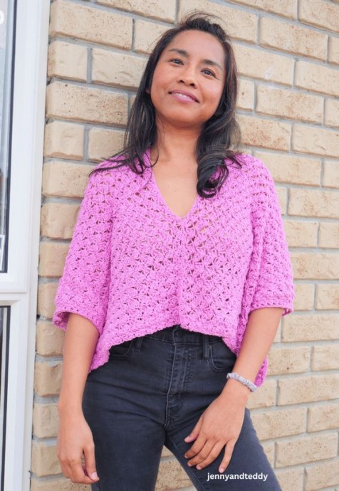 Crochet Rosy Poncho Style Top