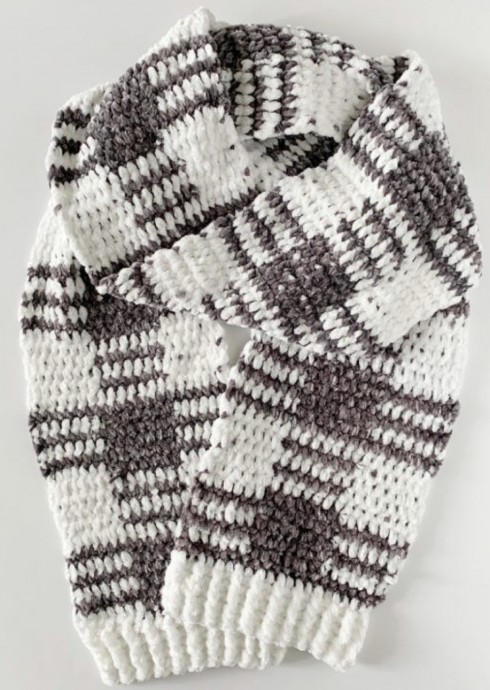 Crochet Velvet Plaid Scarf