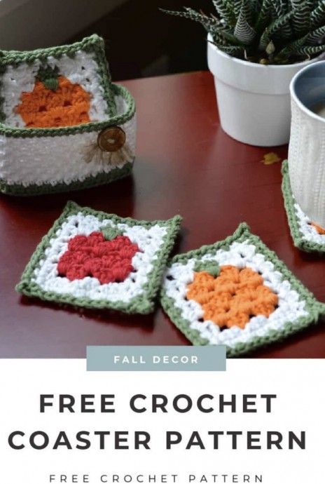 Crochet Fall Harvest Coasters with Holder