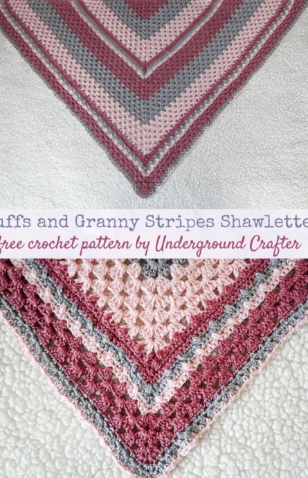 Crochet Puffs and Granny Stripes Shawlette