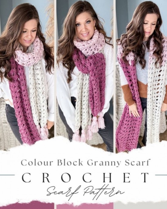 Color Block Granny Stitch Scarf (Free Pattern)