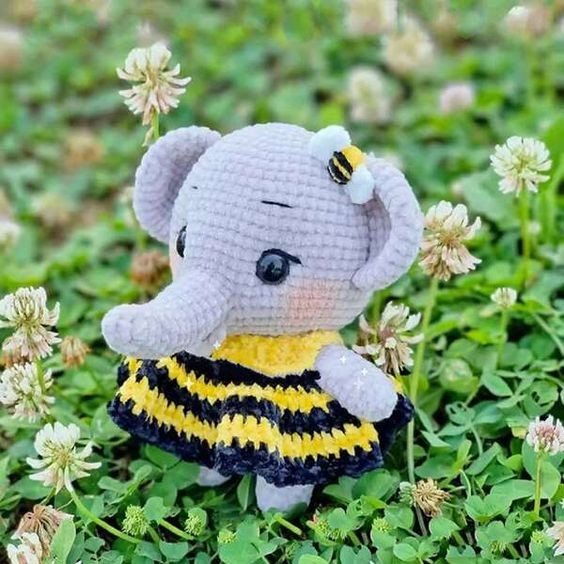 Crochet Little Elephant in Floral Dress Crochet Pattern
