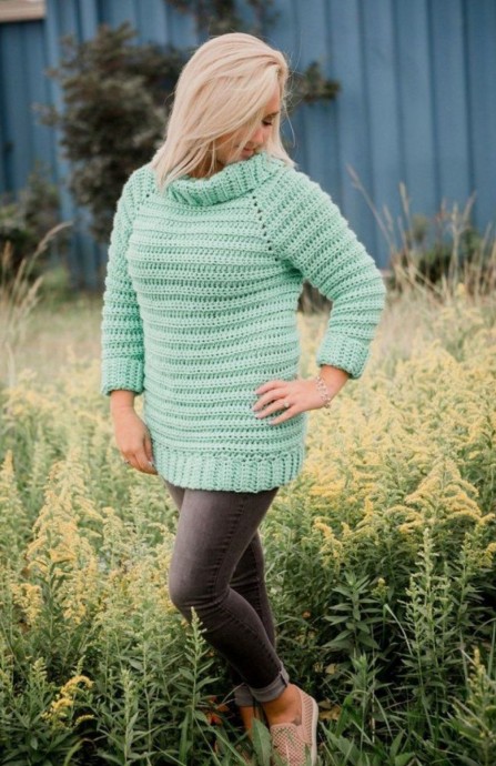 Crochet Cowl Neck Sweater