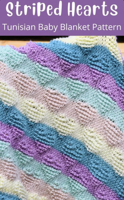 Striped Hearts Tunisian Baby Blanket