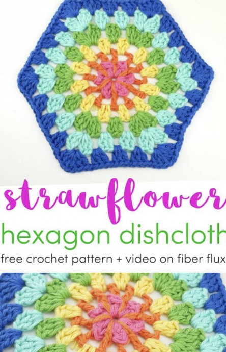 Strawflower Hexagon Dishcloth