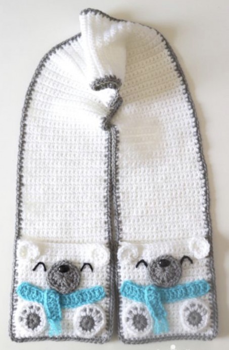 Crochet Polar Bear Pocket Scarf (Free Pattern)