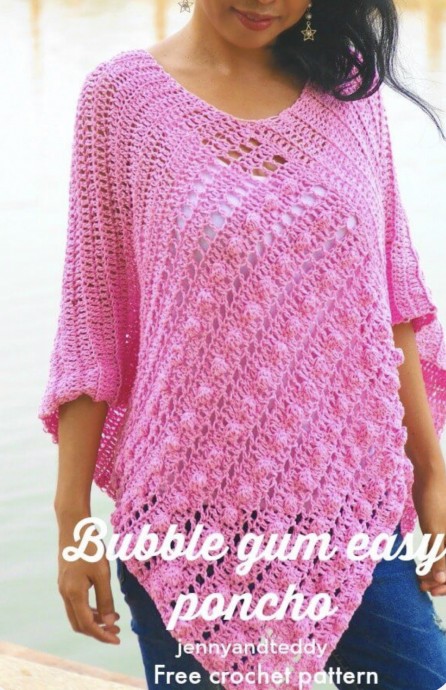 Bubble Gum Crochet Poncho