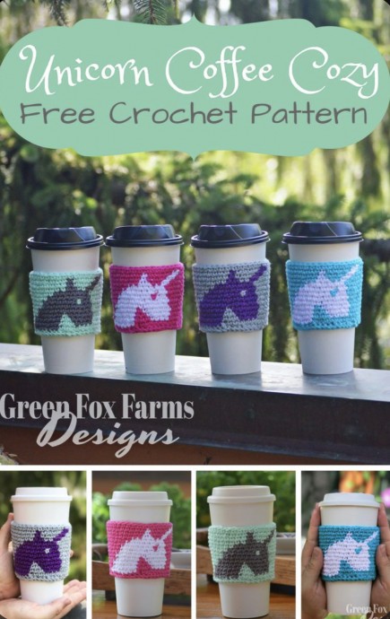 Unicorn Coffee Cozy – Free Crochet Pattern