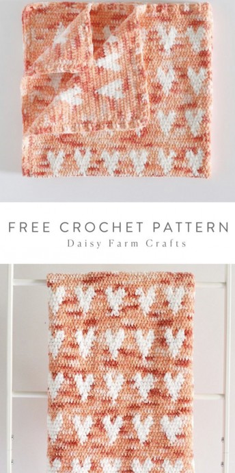 Crochet Crushed Velvet Hearts Blanket