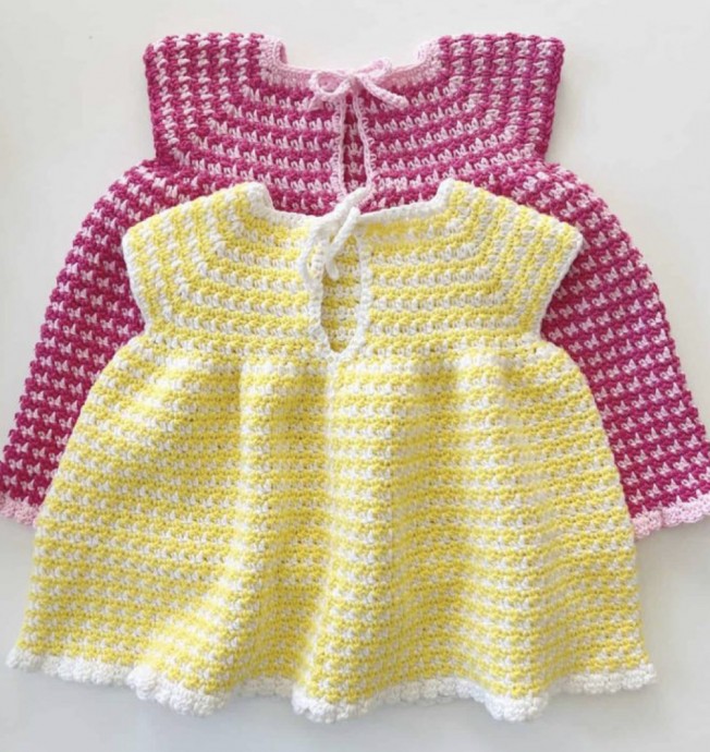 Crochet Houndstooth Baby Dress (Free Pattern)