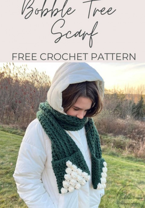 Crochet Bobble Tree Scarf (Free Pattern)