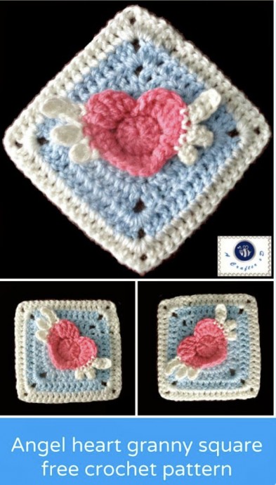 Crochet Angel Heart Granny Square