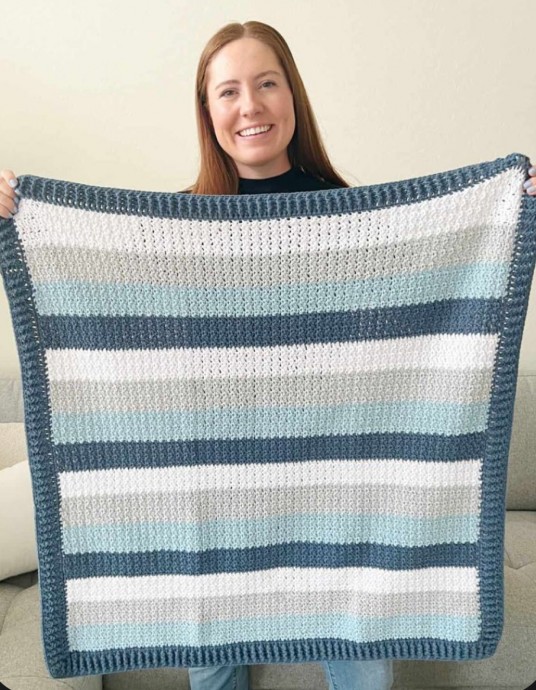 Crochet Blue Stripes Baby Blanket