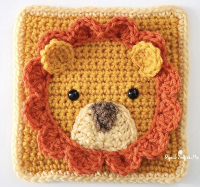 Cute Lion Crochet Square