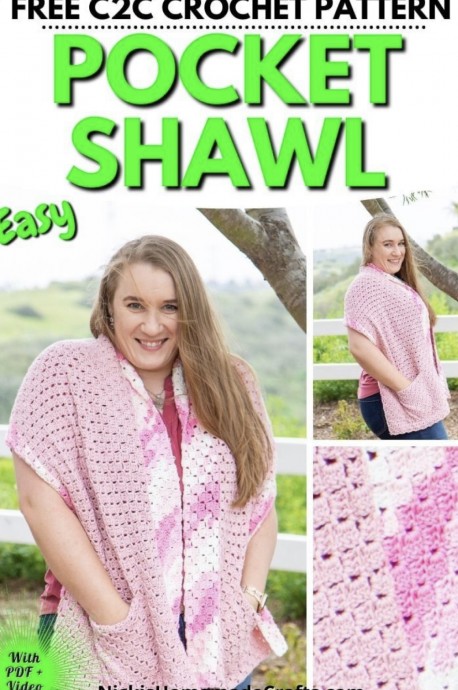 Free C2C Crochet Pocket Shawl Pattern
