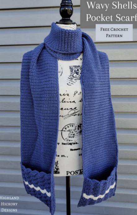 Free Crochet Pattern: Wavy Shells Pocket Scarf