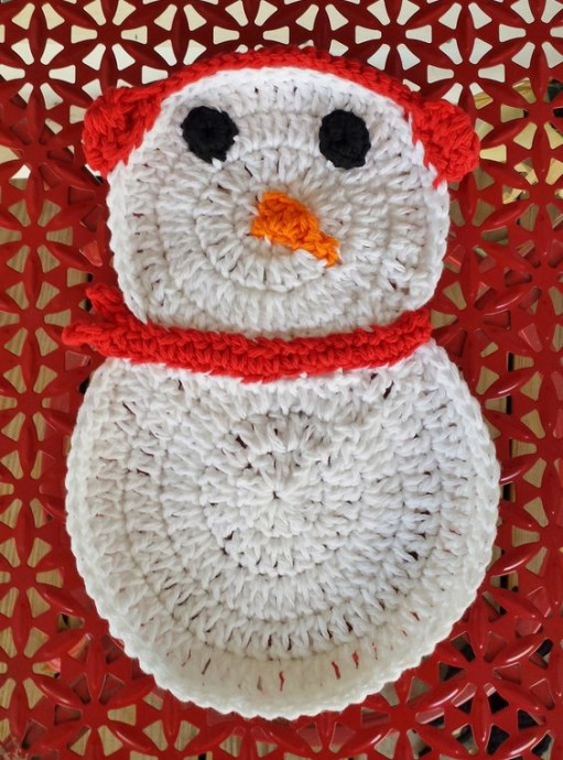 Crochet Brr Snowman Dishcloth
