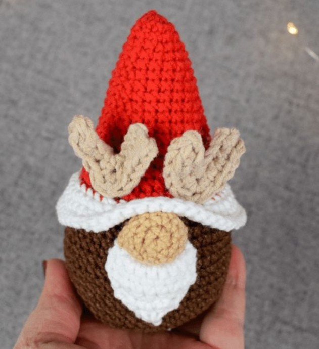 Crochet Reindeer Mini Gnome Ornament
