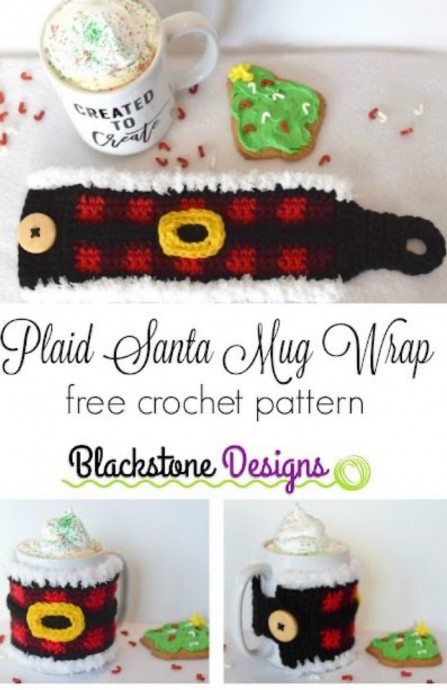 Crochet Plaid Santa Mug Wrap
