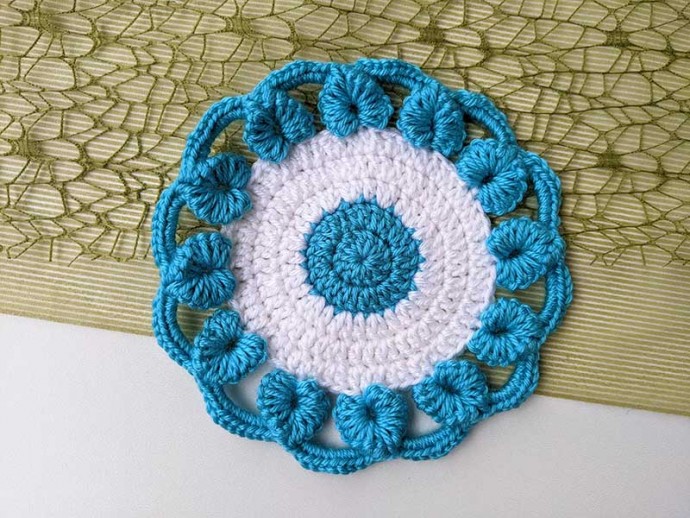 Crochet Round Coaster with Heart