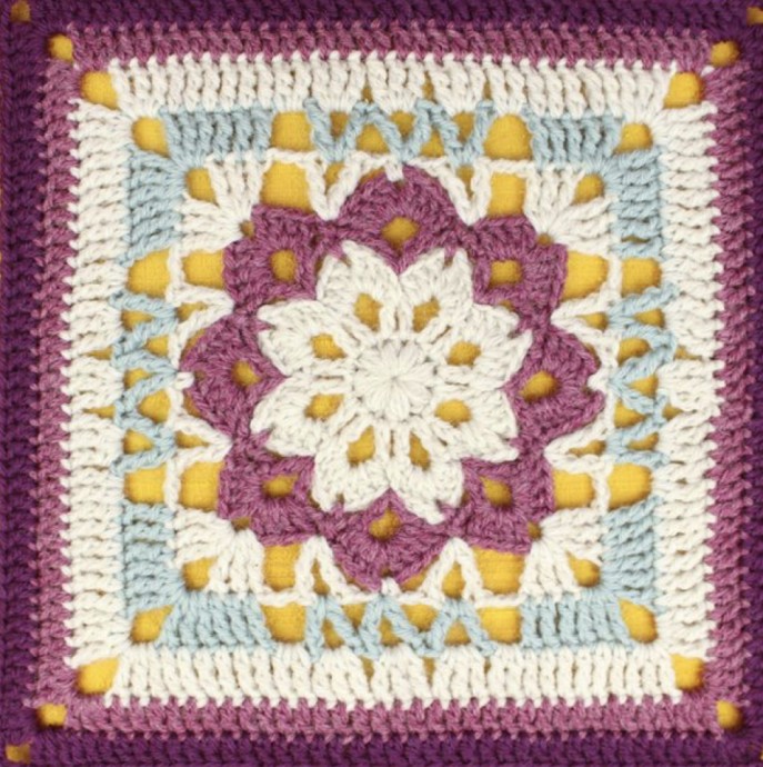Crochet Floral Kaleidoscope Afghan Square (Free Pattern)