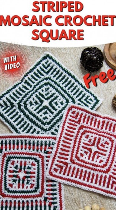 Crochet Striped Mosaic Afghan Block Square (Free Pattern)