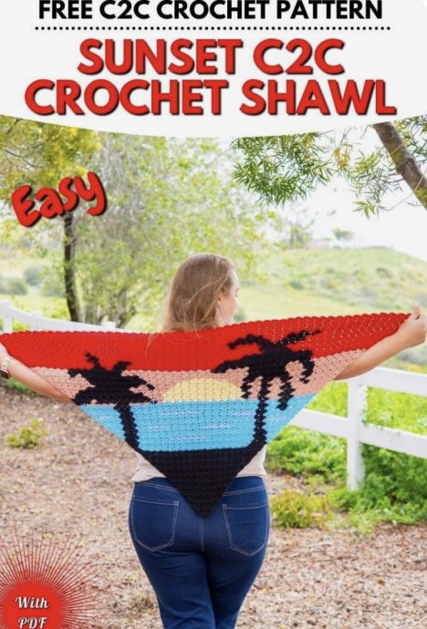 Sunset C2C Crochet Shawl