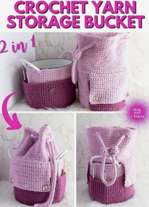 2-in-1 Crochet Storage Bucket and Bag for Yarn