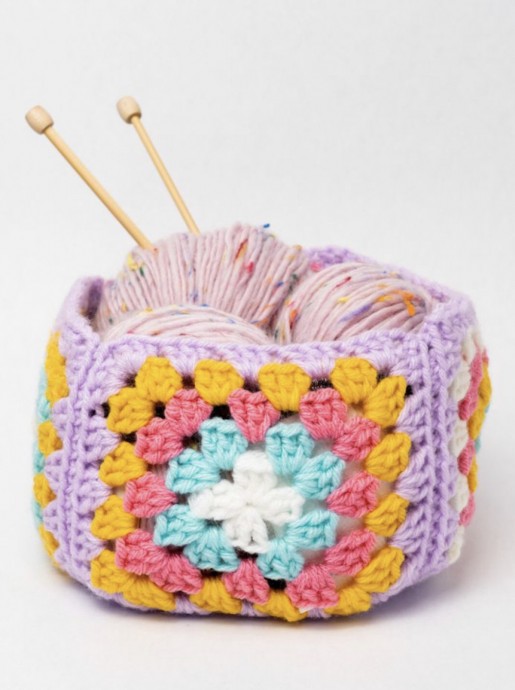 Crochet Granny Square Stash Basket