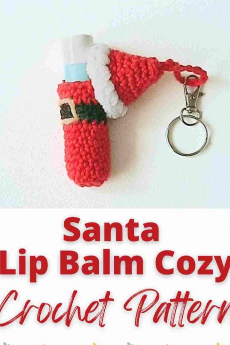 Crochet Santa Lip Balm Holder Keychain