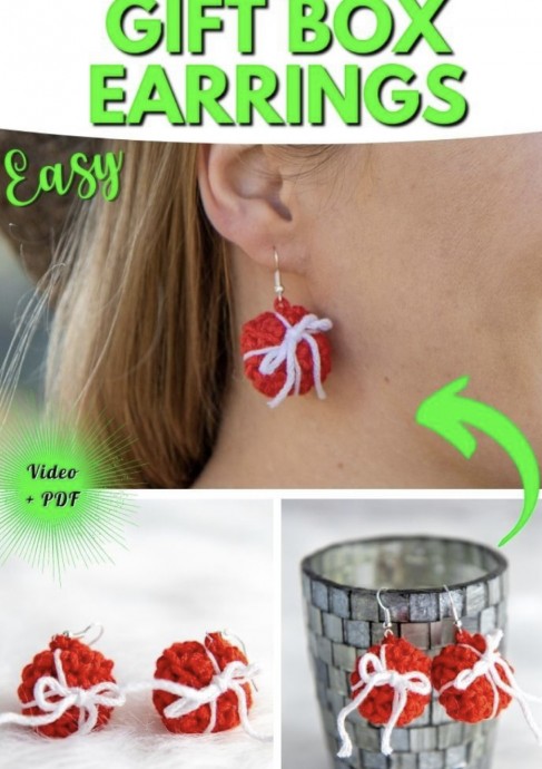 Crochet Christmas Gift Box Earrings (Free Pattern)