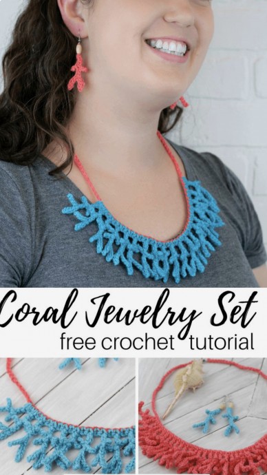 Stunning Coral Crochet Jewelry Set