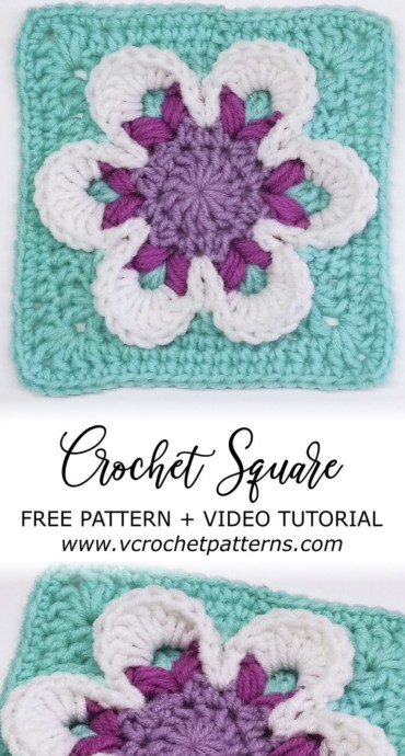 3D Flower Crochet Granny Square Pattern (FREE)