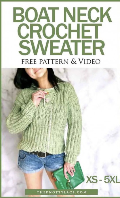 Beginner Friendly Boat Neck Crochet Sweater Free Pattern
