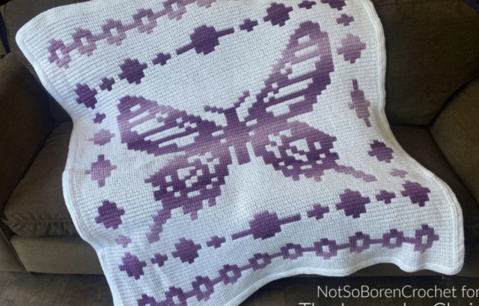 Free Crochet Pattern: Mosaic Butterfly Blanket
