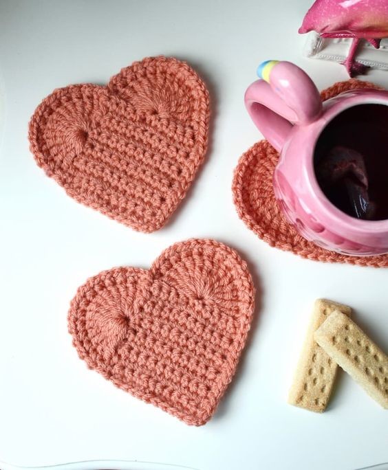 Crochet Heart Coaster