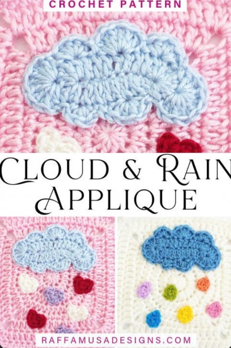 Crochet Cloud and Rain Applique (Free Pattern)
